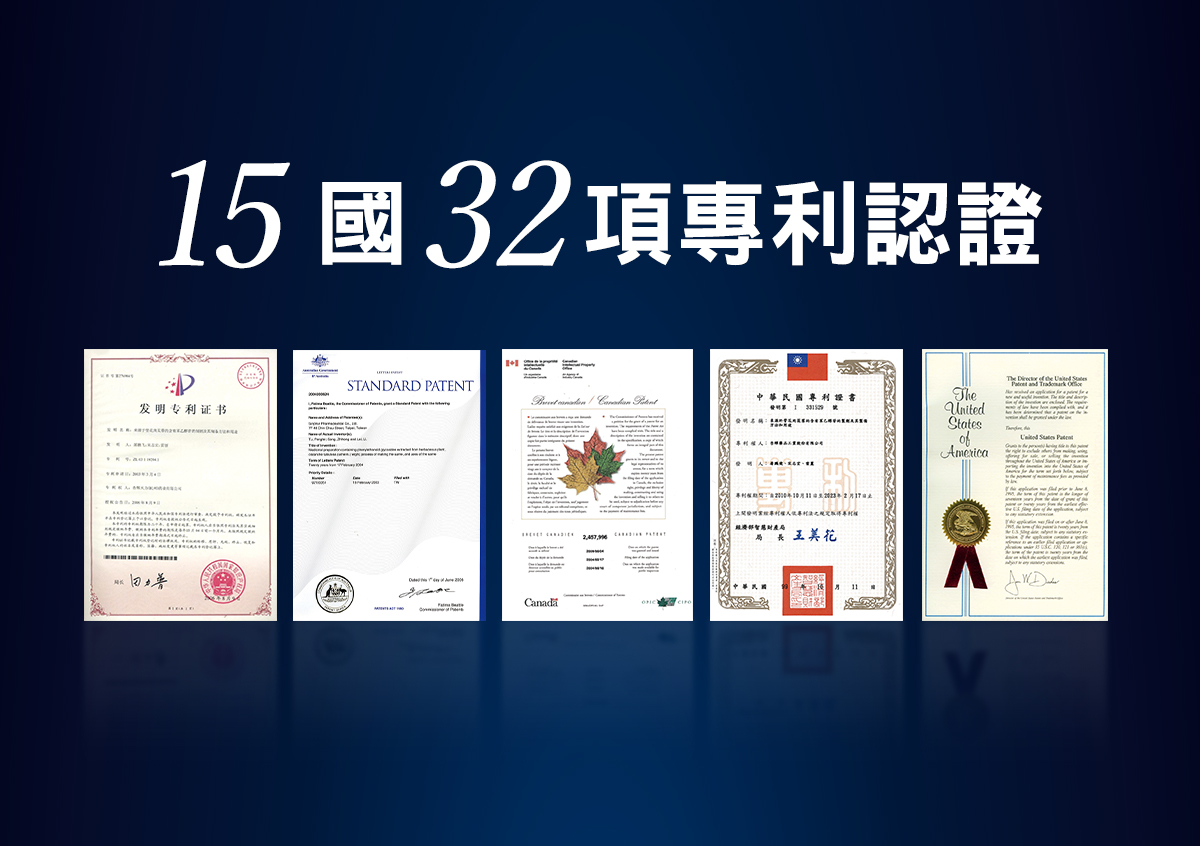 AIE2成份巳獲15國32項專利認證