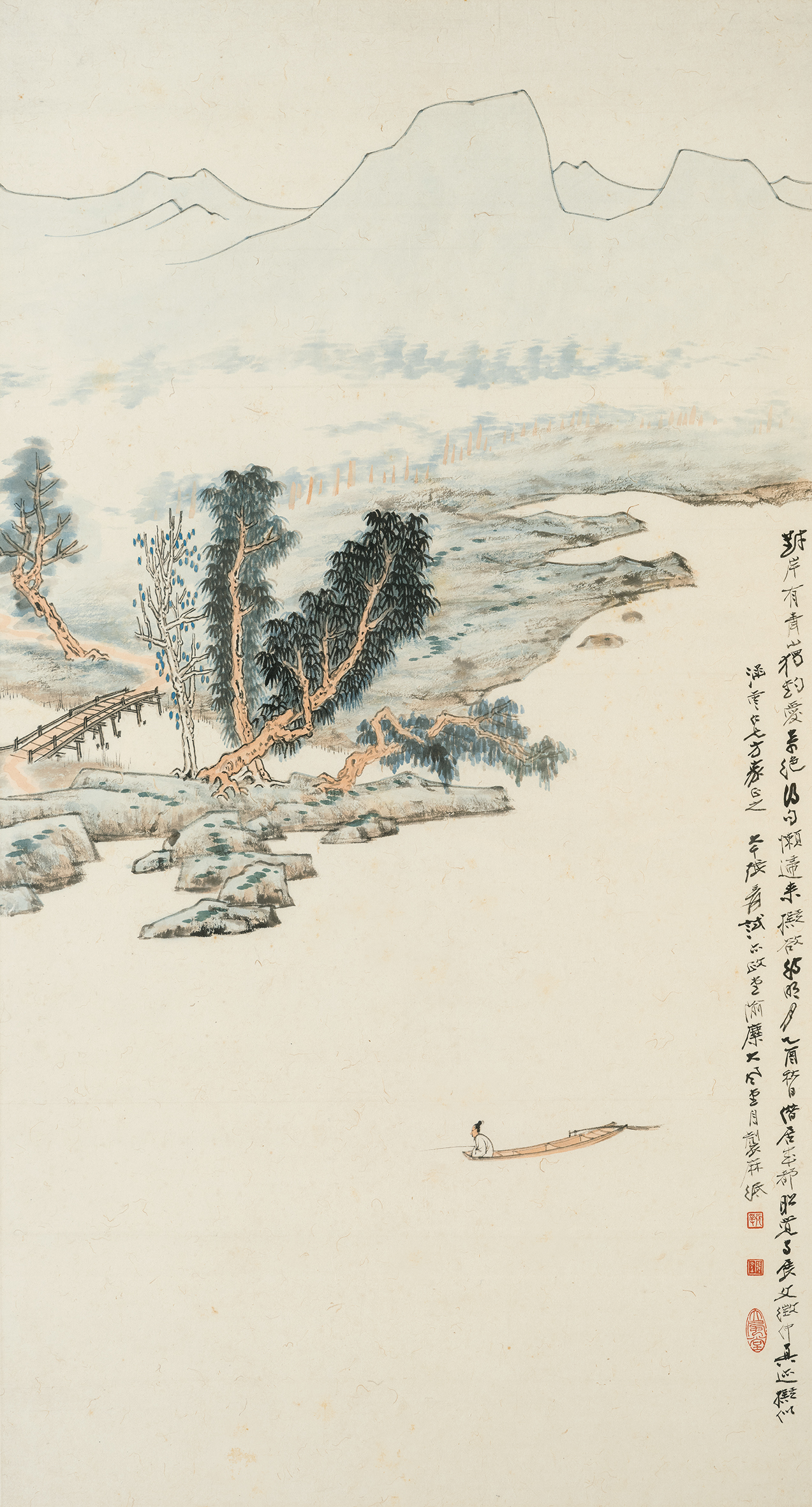 張 大 千 《 泛 舟 圖 》 早 期 大 陸 時 期 繪 畫 精 品 。 