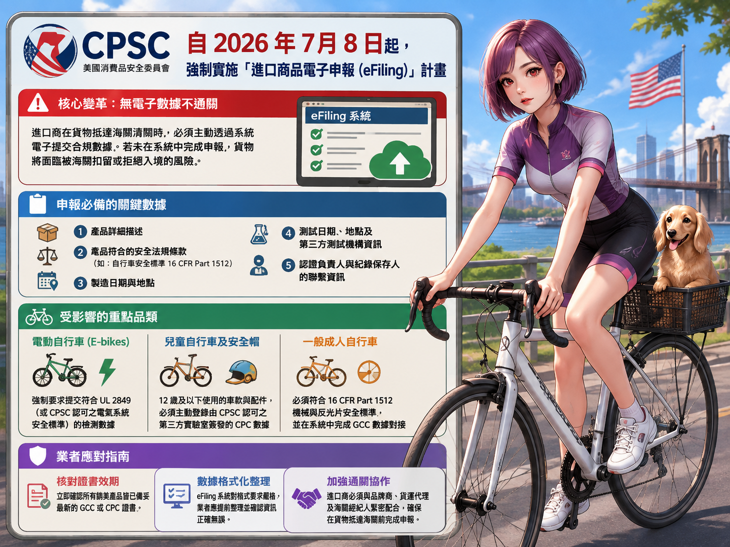美 國 消 費 品 安 全 委 員 會 （ C P S C ） 自   2 0 2 6   年   7   月   8   日 起 ， 正 式 強 制 實 施 「 進 口 商 品 電 子 申 報 （ e F i l i n g ） 」 計 畫 