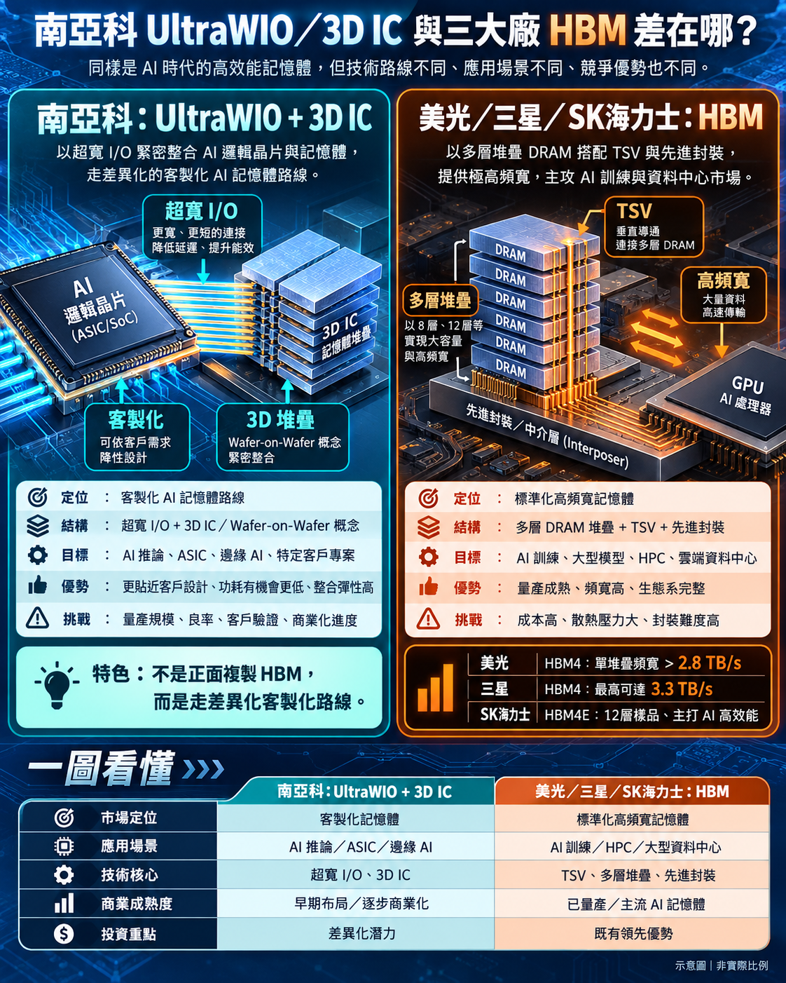 南 亞 科 U l t r a W I O 及 3 D   I C 技 術   與   美 光   三 星   s k 海 力 士 的 H B M 差 別 